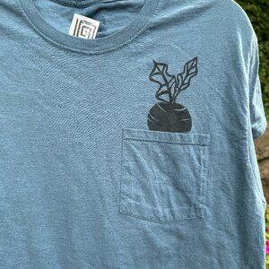 Hand Block Printed Vegetable T-Shirt | Men’s Farmer’s Market Graphic Tee | Large